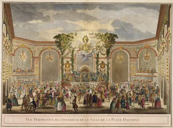 Perspektivische Ansicht des Inneren des Raums des Place Dauphine