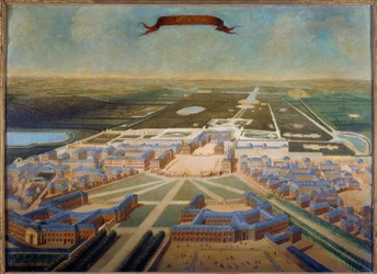 Perspektivische Ansicht der Ställe des Schlosses und der Gärten von Versailles um 1710-1715