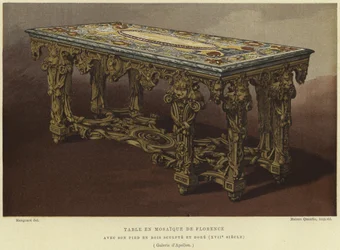 Pietra dura (Florentiner Mosaik) Tisch mit geschnitzten und vergoldeten Beinen, 17. Jahrhundert