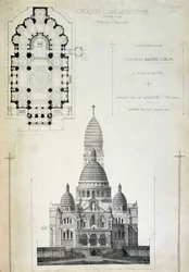 Plan und Aufriss des Heiligen Herzens, Projekt von Herrn Abadie, Ende 19. Jahrhundert