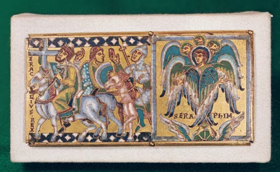 Plakette, die Heraklius (ca. 575-641) und die Vision von Ezechiel darstellt, Mosane Schule