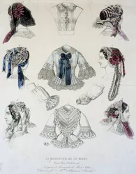 Tafel mit Tassen und Korsetts - in „Le Moniteur de la Mode“