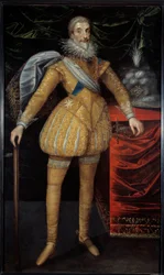 Ganzkörperporträt von Jean Louis de Nogaret de La Valette (1554-1642), Herzog von Épernon. Gemälde der französischen Schule