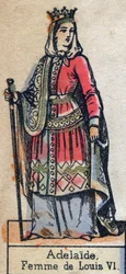 Porträt von Adèle de Savoie (Alix oder Adelaide de Maurienne) (ca. 1100-1154), Ehefrau von Ludwig VI. von Frankreich. (Kapetinger-Dynastie). Illustration Ende des 19. Jahrhunderts.