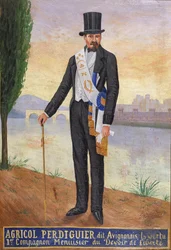 Porträt von Agricol Perdiguier, bekannt als Avignonais, stehend am Ufer der Rhone in Avignon, ca. 1860-65
