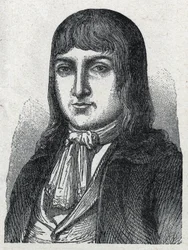Porträt von Amateur Jérôme Le Bras des Forges, Ritter von Boishardy (Bois hardy oder Bois-Hardy), Chef der Chouans der Französischen Revolution (1762-1795). Gravur von 1889. Private Sammlung.