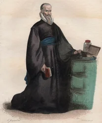 Porträt von Ambroise Paré (1509-1590), französischer Chirurg. Illustration aus „Le Plutarque Français“ von Edmond Mennechet