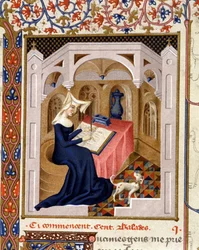 Porträt von Christine de Pisan beim Schreiben