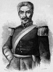 Porträt von Don Miguel San Roman (1803-1863), Präsident von Peru. Gravur in „Le Monde Illustré“ Nr. 320 vom 30. Mai 1863