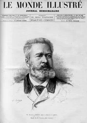 Porträt von Edmond About (1828-1885), französischer Schriftsteller und Journalist, Mitglied der französischen Akademie, In „The Illustrous World“ 1885.