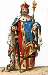 Porträt von Hugues I Capet (ca. 941 - 996), Herzog von Frankreich und dann König von Frankreich. Chromolithographie aus dem späten 19. Jahrhundert