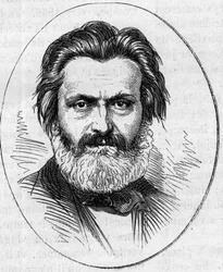 Porträt von Jean Francois Soitoux (1816-1891), französischer Bildhauer. Gravur in "Le Monde Illustré" Nr. 890 vom 2. Mai 1874