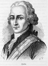 Porträt von Jean Nicolas Pache (1746-1823), französischer Politiker, der auf öffentlichen Denkmälern das Motto der Französischen Republik eingravierte: „Liberté, Egalité, Fraternité“ - Gravur