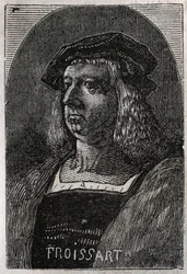 Porträt von John Froissart (Jean Froissart) (1337-1404), französischer Chronist des mittelalterlichen Frankreichs - Gravur in „Histoire de France“ von Victor Duruy (1811-1894) - 1882