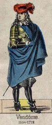 Porträt von Louis-Joseph (Louis Joseph) de Bourbon (1645-1712) bekannt als der Große Vendome, Herzog von Penthievre und Mercoeur, dann Herzog von Vendome und Pair von Frankreich. Bild von Epinal aus dem späten 19. Jahrhundert.