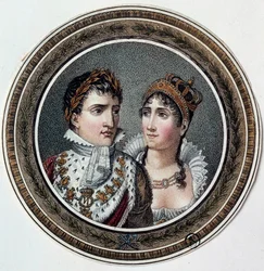 Porträt von Napoleon I. und Josephine de Beauharnais auf einem Bonbondeckel