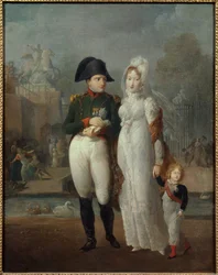 Porträt von Napoleon I. (1769-1821) und Marie Louise mit ihrem Sohn, König von Rom Napoleon II., Herzog von Reichstadt im Tuileriengarten