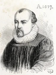 Porträt von Solomon de Caus (1576-1624), französischer Physiker - in Album der Wissenschaft; berühmte Gelehrte; Große Entdeckungen 1896