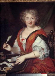 Porträt einer schreibenden Frau, früher identifiziert als Madame de Sevigne. Es könnte sich um Marie de Rabutin-Chantal, Marquise de Sevigne, handeln. Anonym