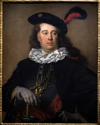 Porträt eines Schauspielers oder eines Mannes im Maskenkostüm, um 1785