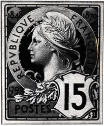 Briefmarke mit Darstellung von Marianne, der offiziellen Repräsentation der Französischen Republik, ca. 1893