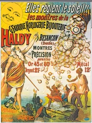 Plakat, das Horlogerie-Bijouterie Haldy bewirbt, vor 1890