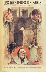Plakat, das les Mysteres de Paris von Eugene Sue (1804-57) bewirbt, veröffentlicht in Fortsetzungen von Editions Jules Rouff, späte 19. Jahrhundert