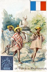 Postbote, der Post in Madagaskar zustellt, späte 19. Jahrhundert