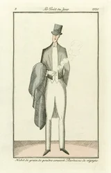 Pulverisiertes Getreidehabit bedeckt. Vicuna-Mantel aus Costumes Parisiens, veröffentlicht 1912