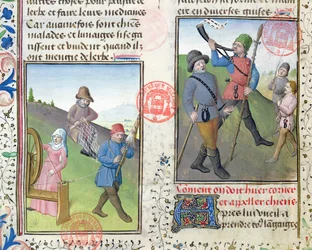 Netze für die Jagd vorbereiten, aus dem Livre de la Chasse von Gaston Phebus de Foix (1331-91)