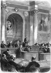 Prosper de Chasseloup-Laubat (1805-1873) übernimmt seine Aufgaben als Präsident des Staatsrates im großen Saal des Palais du Quai d