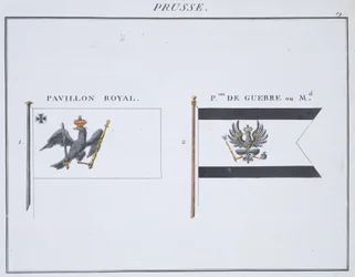 Preußische Flaggen, aus einem französischen Flaggenbuch, ca. 1819
