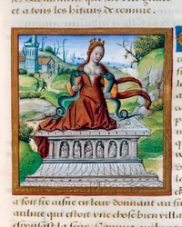 Königin Kleopatra und die zwei Schlangen, um 1505 (Miniatur)
