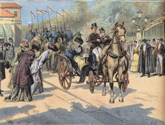 Königin Marie Christine de Teschen (1858-1929) begrüßt die Königinnen der Pariser Märkte, aus der Zeitung "Le Petit Parisien"