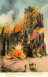 Reims, Kathedrale von den Deutschen am 19. September 1914 niedergebrannt