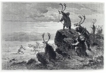 Rentierjagd in der Steinzeit, Illustration aus L