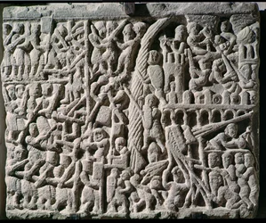 Relief, das die Belagerung von Carcassonne durch Simon de Montfort im Jahr 1209 darstellt