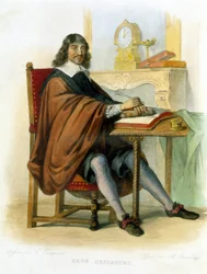 René Descartes beim Schreiben - in Hrsg. Mennechet, „Le Plutarque français“