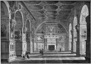 Renaissance-Architektur: Gesamtansicht des Ballsaals mit französischer Decke, realisiert von Niccolo dell