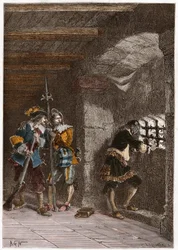 Darstellung der Eisernen Maske (gestorben 1703) eingesperrt auf der Insel Sainte Marguerite