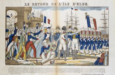 Rückkehr von Napoleon Bonaparte (1769-1821) aus seinem Exil auf der Insel Elba im Jahr 1815. Bild von Epinal