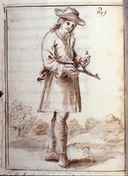 Rhabdomantie - Rutengehen - Wünschelrutengängerei - in „Physique occulte, ou Traité de la baguette divinatoire et de son utilité pour la découverte des sources, des mines, des trésors cachés, des Diebe und der flüchtigen Mörder usw.“ von Pierre Le Lorrain