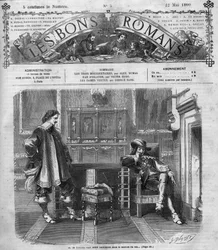 Romanserie: „Die drei Musketiere“ von Alexandre Dumas (1802-1870). Monsieur de Tréville kehrt mutig in das Büro des Königs zurück. Gravur in „Les bons romances“