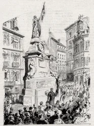 Rouen: Mitglieder der Liga der Patrioten vor der Statue von Jeanne d