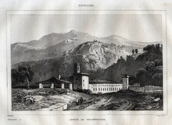 Santa Maria di Vallombrosa Benediktinerabtei in der Gemeinde Reggello, Toskana - Vallombrosa Abtei - Gravur aus „Italien malerisch“ - Historische und beschreibende Malerei Italiens von M. de Norvins, Ch. Nodier 1834-1836