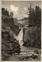 Saut du Doubs (Wasserfall) Franche-Comté - Gravur in „PATRIE - Beschreibung der malerischen Frankreichs in 6 Bänden von Lucien Huard - Ende des 19. Jahrhunderts