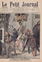 Skandal in Konstantinopel, zwei junge muslimische Damen fliehen aus einem Harem, Illustration aus 