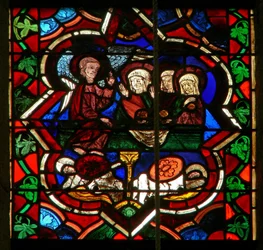 Szene im Ostfenster, Darstellung der drei Marien am Grab der Auferstehung