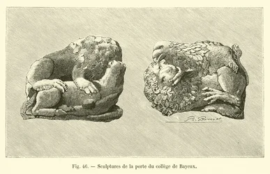 Skulpturen des Tores des Kollegs von Bayeux (Gravur)