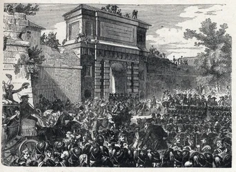 Zweite Koalition: die Schlacht von Hohenlinden (in der Nähe von München, Deutschland) am 12. Frimaire Jahr IX (3. Dezember 1800) zwischen den französischen Truppen von General Jean Victor Moreau und den österreichischen und bayerischen Truppen unter dem Ko